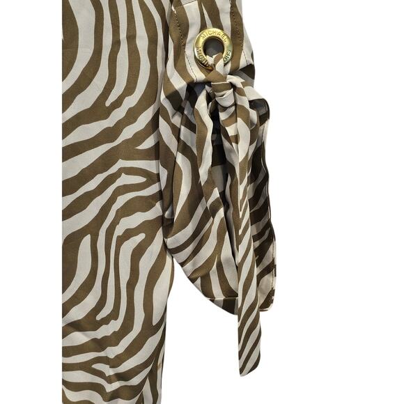 Michael Kors Zebra Animal Print Top Tie Sleeve Smocked Waist Small Lightweight - Picture 3 of 10
